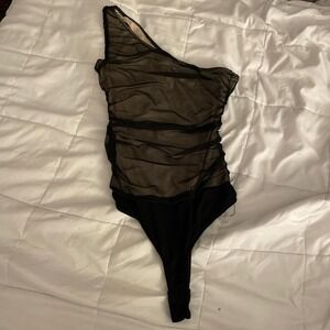 Black ruched mesh bodysuit